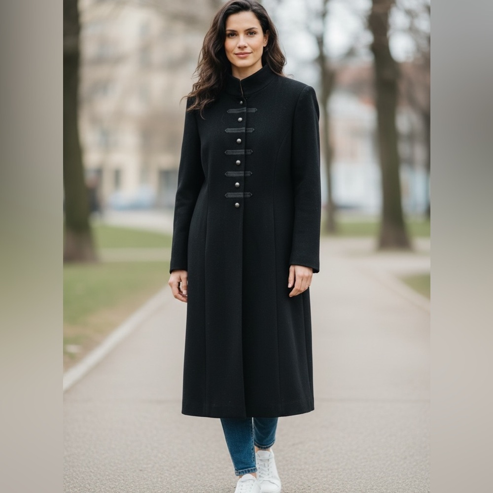 Hillary Radley - Elegant Black Military Coat - Streetwear -Size 10